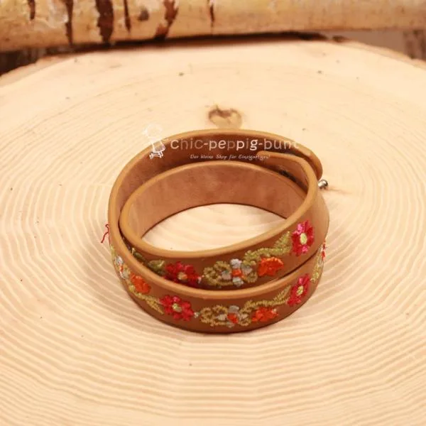 Armband Tracht Kunstleder braun Kinder Blumen - armband tracht kunstleder alpenglueck doppel braun (1)